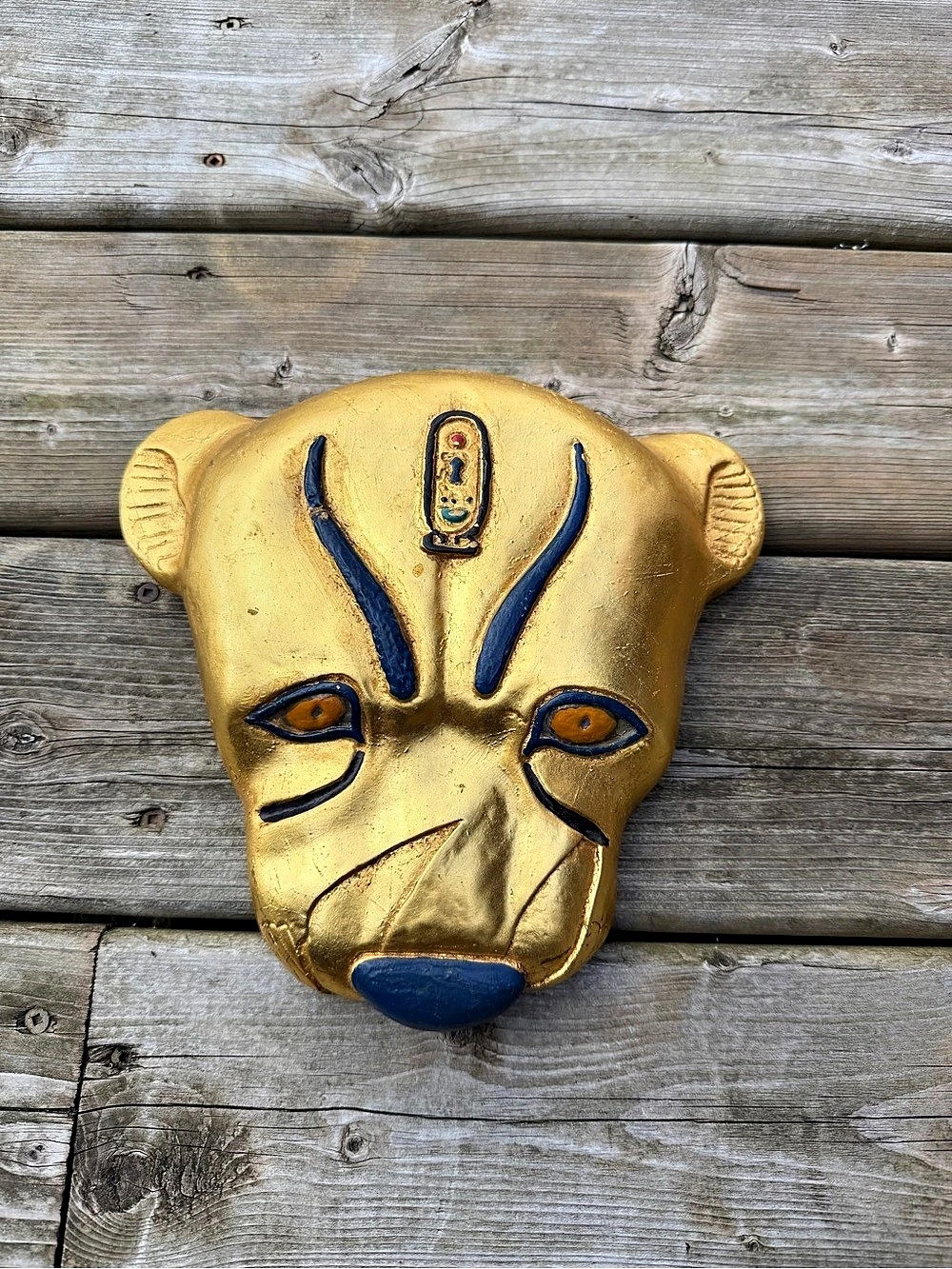 Egyptian Style Gold Anubis Jackal Head Wall Mask Sculpture 9 Inch Decorative Art